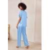 Ekouaer Satin Pajama Set Womens Silk Short Sleeve V Neck Shirt with Long Pant Soft Loungewear Pjs Set(Light Blue)