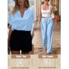 Ekouaer Satin Pajama Set Womens Silk Short Sleeve V Neck Shirt with Long Pant Soft Loungewear Pjs Set(Light Blue)