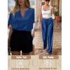 Ekouaer Satin Pajama Set Womens Silk Short Sleeve V Neck Shirt with Long Pant Soft Loungewear Pjs Set(Navy Blue)