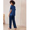 Ekouaer Satin Pajama Set Womens Silk Short Sleeve V Neck Shirt with Long Pant Soft Loungewear Pjs Set(Navy Blue)
