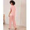 Ekouaer Satin Pajama Set Womens Silk Short Sleeve V Neck Shirt with Long Pant Soft Loungewear Pjs Set(Pink)