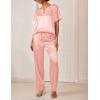 Ekouaer Satin Pajama Set Womens Silk Short Sleeve V Neck Shirt with Long Pant Soft Loungewear Pjs Set(Pink)