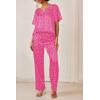 Ekouaer Satin Pajama Set Womens Silk Short Sleeve V Neck Shirt with Long Pant Soft Loungewear Pjs Set(Pink Leopard)