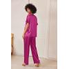 Ekouaer Satin Pajama Set Womens Silk Short Sleeve V Neck Shirt with Long Pant Soft Loungewear Pjs Set(Plum)