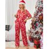 Ekouaer Satin Pajama Set Womens Silk Short Sleeve V Neck Shirt with Long Pant Soft Loungewear Pjs Set(Red Christmas)