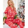 Ekouaer Satin Pajama Set Womens Silk Short Sleeve V Neck Shirt with Long Pant Soft Loungewear Pjs Set(Red Christmas)