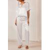 Ekouaer Satin Pajama Set Womens Silk Short Sleeve V Neck Shirt with Long Pant Soft Loungewear Pjs Set(White)