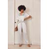 Ekouaer Satin Pajama Set Womens Silk Short Sleeve V Neck Shirt with Long Pant Soft Loungewear Pjs Set(White)