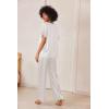 Ekouaer Satin Pajama Set Womens Silk Short Sleeve V Neck Shirt with Long Pant Soft Loungewear Pjs Set(White)