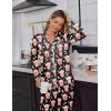 Ekouaer Satin Pajama Set for Women Silky Sleepwear Long Sleeve Top and Pants Button Down Pjs Lounge Set(Black Popcorn)