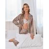 Ekouaer Satin Pajama Set for Women Silky Sleepwear Long Sleeve Top and Pants Button Down Pjs Lounge Set(Brown)