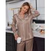 Ekouaer Satin Pajama Set for Women Silky Sleepwear Long Sleeve Top and Pants Button Down Pjs Lounge Set(Brown)