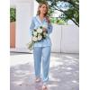 Ekouaer Satin Pajama Set for Women Silky Sleepwear Long Sleeve Top and Pants Button Down Pjs Lounge Set(Clear Blue)