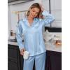 Ekouaer Satin Pajama Set for Women Silky Sleepwear Long Sleeve Top and Pants Button Down Pjs Lounge Set(Clear Blue)