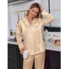 Ekouaer Satin Pajama Set for Women Silky Sleepwear Long Sleeve Top and Pants Button Down Pjs Lounge Set(Khaki)