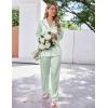 Ekouaer Satin Pajama Set for Women Silky Sleepwear Long Sleeve Top and Pants Button Down Pjs Lounge Set(Light Green)