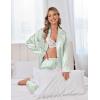 Ekouaer Satin Pajama Set for Women Silky Sleepwear Long Sleeve Top and Pants Button Down Pjs Lounge Set(Light Green)