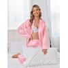 Ekouaer Satin Pajama Set for Women Silky Sleepwear Long Sleeve Top and Pants Button Down Pjs Lounge Set(Pink)