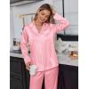 Ekouaer Satin Pajama Set for Women Silky Sleepwear Long Sleeve Top and Pants Button Down Pjs Lounge Set(Pink)