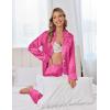 Ekouaer Satin Pajama Set for Women Silky Sleepwear Long Sleeve Top and Pants Button Down Pjs Lounge Set(Rose Red)