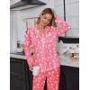 Ekouaer Satin Pajama Set for Women Silky Sleepwear Long Sleeve Top and Pants Button Down Pjs Lounge Set(Rose Red Cups)