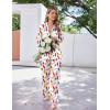 Ekouaer Satin Pajama Set for Women Silky Sleepwear Long Sleeve Top and Pants Button Down Pjs Lounge Set(White Bottles)
