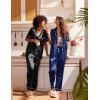 Ekouaer Satin Pajamas Set Women Short Sleeve Sleepwear Soft Button Down Loungewear Pjs Set(Black/Blue)