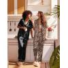 Ekouaer Satin Pajamas Set Women Short Sleeve Sleepwear Soft Button Down Loungewear Pjs Set(Black/Brown Leopard)