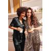 Ekouaer Satin Pajamas Set Women Short Sleeve Sleepwear Soft Button Down Loungewear Pjs Set(Black/Brown Leopard)