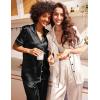 Ekouaer Satin Pajamas Set Women Short Sleeve Sleepwear Soft Button Down Loungewear Pjs Set(Black/Champagne)