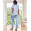 Ekouaer Satin Pajamas Set Women Short Sleeve Sleepwear Soft Button Down Loungewear Pjs Set(Black/Light Blue)