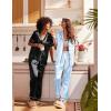 Ekouaer Satin Pajamas Set Women Short Sleeve Sleepwear Soft Button Down Loungewear Pjs Set(Black/Light Blue)