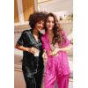 Ekouaer Satin Pajamas Set Women Short Sleeve Sleepwear Soft Button Down Loungewear Pjs Set(Black/Pink Leopard)