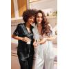 Ekouaer Satin Pajamas Set Women Short Sleeve Sleepwear Soft Button Down Loungewear Pjs Set(Black/White)