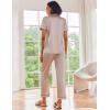 Ekouaer Satin Pajamas Set Women Short Sleeve Sleepwear Soft Button Down Loungewear Pjs Set(Burgundy/Beige)