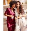 Ekouaer Satin Pajamas Set Women Short Sleeve Sleepwear Soft Button Down Loungewear Pjs Set(Burgundy/Beige)