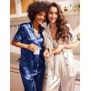 Ekouaer Satin Pajamas Set Women Short Sleeve Sleepwear Soft Button Down Loungewear Pjs Set(Champagne/Blue)