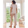 Ekouaer Satin Pajamas Set Women Short Sleeve Sleepwear Soft Button Down Loungewear Pjs Set(Champagne/Light Blue)