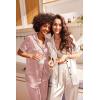Ekouaer Satin Pajamas Set Women Short Sleeve Sleepwear Soft Button Down Loungewear Pjs Set(Champagne/Pink)