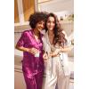 Ekouaer Satin Pajamas Set Women Short Sleeve Sleepwear Soft Button Down Loungewear Pjs Set(Champagne/Rose Red)