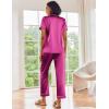 Ekouaer Satin Pajamas Set Women Short Sleeve Sleepwear Soft Button Down Loungewear Pjs Set(Champagne/Rose Red)