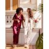 Ekouaer Satin Pajamas Set Women Short Sleeve Sleepwear Soft Button Down Loungewear Pjs Set(Champagne/Wind Red)