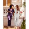 Ekouaer Satin Pajamas Set Women Short Sleeve Sleepwear Soft Button Down Loungewear Pjs Set(Purple/White)