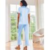 Ekouaer Satin Pajamas Set Women Short Sleeve Sleepwear Soft Button Down Loungewear Pjs Set(Striped Pink/Striped Blue)
