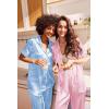 Ekouaer Satin Pajamas Set Women Short Sleeve Sleepwear Soft Button Down Loungewear Pjs Set(Striped Pink/Striped Blue)