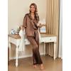 Ekouaer Silk Satin Pajamas Set Women Short Sleeve Pj Sets Button Down Sleepwear 2 Piece Soft Loungewear S-XXL(Brown)