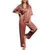 Ekouaer Silk Satin Pajamas Set Women Short Sleeve Pj Sets Button Down Sleepwear 2 Piece Soft Loungewear S-XXL(Caramel)