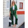 Ekouaer Silk Satin Pajamas Set Women Short Sleeve Pj Sets Button Down Sleepwear 2 Piece Soft Loungewear S-XXL(Green)