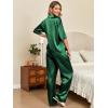 Ekouaer Silk Satin Pajamas Set Women Short Sleeve Pj Sets Button Down Sleepwear 2 Piece Soft Loungewear S-XXL(Green)