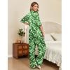 Ekouaer Silk Satin Pajamas Set Women Short Sleeve Pj Sets Button Down Sleepwear 2 Piece Soft Loungewear S-XXL(Green Leaves)